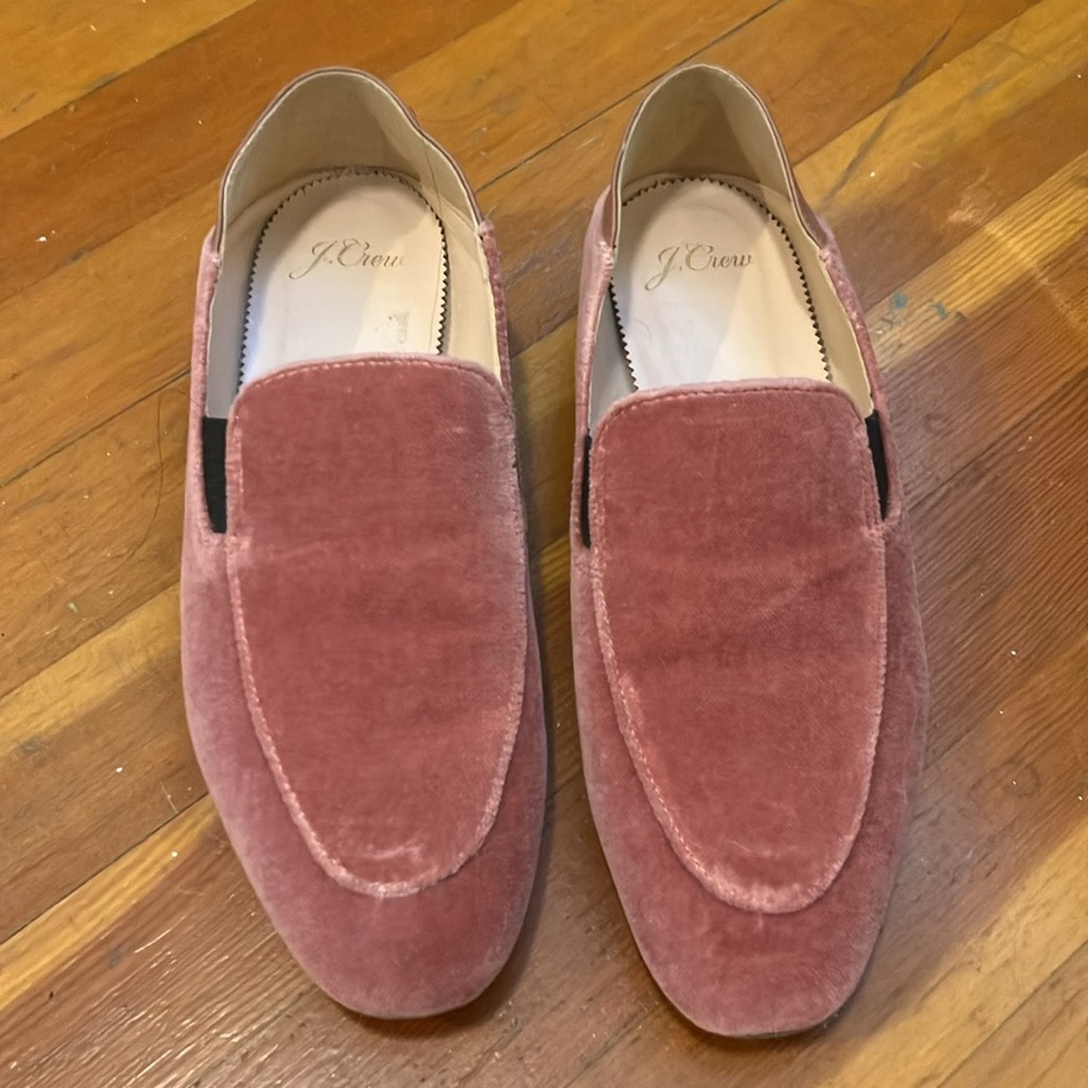 J Crew Pink Velvet Loafers